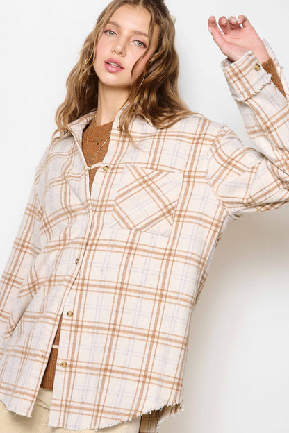 Mineral Washed Button Down Soft Fabric Plaid Shirt