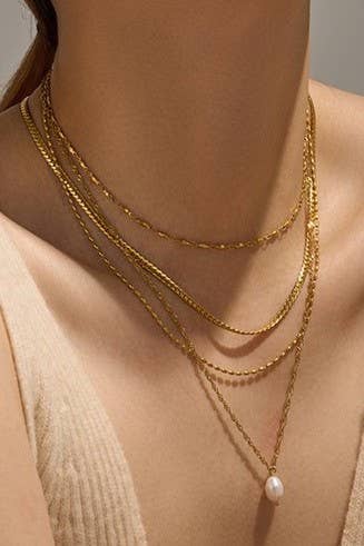 NELLY 18K STAINLESS STEEL TARNISH FREE LAYERED NECKLACE - Whimsical Details - ["gold","gold necklace","layered necklace","necklace","pearl"]