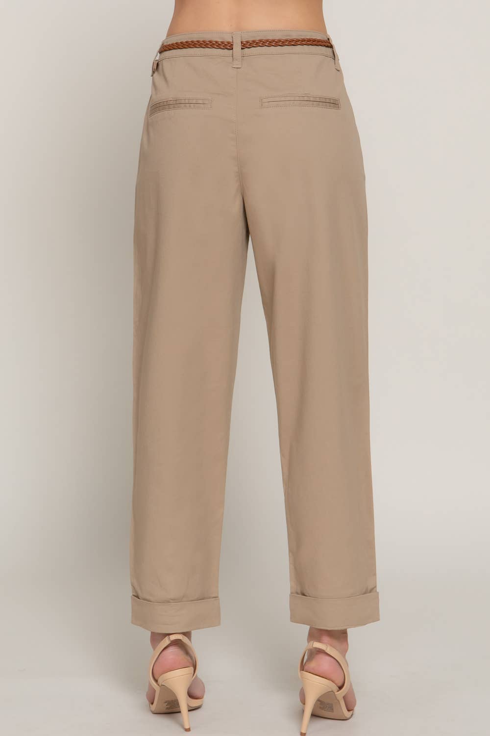 Chino Pants with Braided Belt - Whimsical Details - ["belt","belts","khaki","pants","tan belt"]