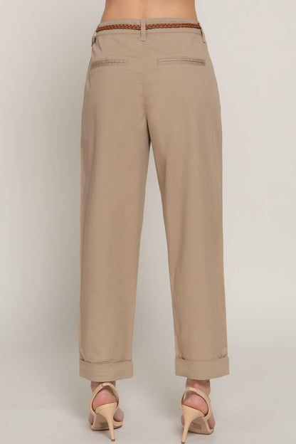 Chino Pants with Braided Belt - Whimsical Details - ["belt","belts","khaki","pants","tan belt"]