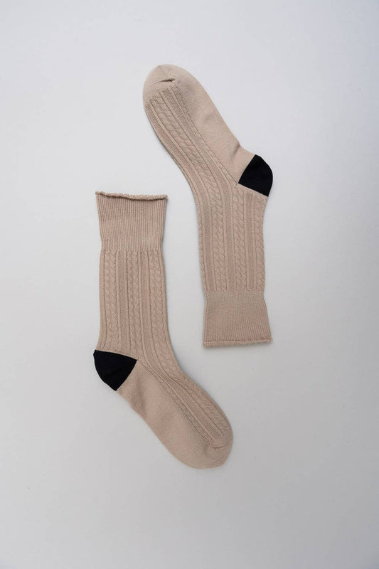 Scalloped Edge Socks - Whimsical Details - ["crew socks","ivory","socks","taupe","trendy"]