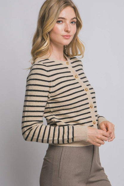 Striped Crew Neck Cardigan