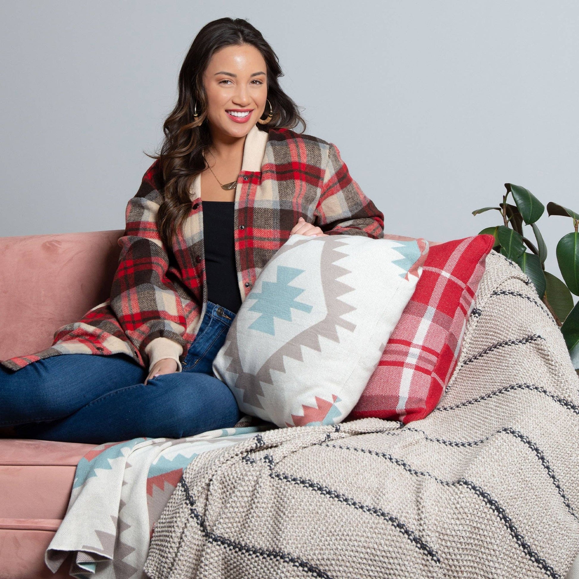 Recycled Cotton Decorative Throw Blanket - Whimsical Details - []