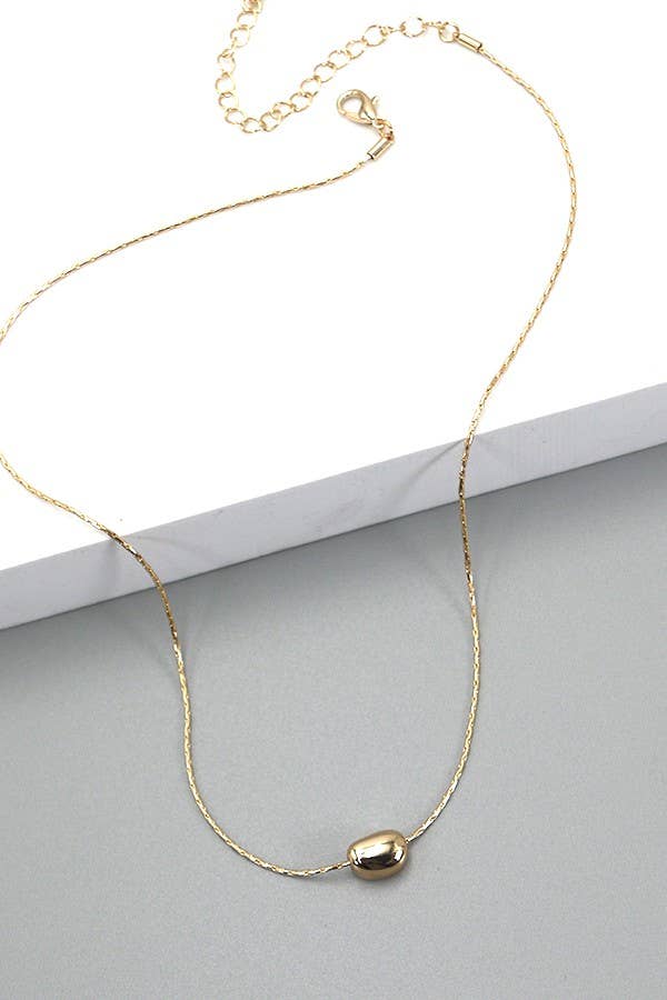 BOSTON BRASS DIAMOND CUT CHAIN BEAN CHARM NECKLACE