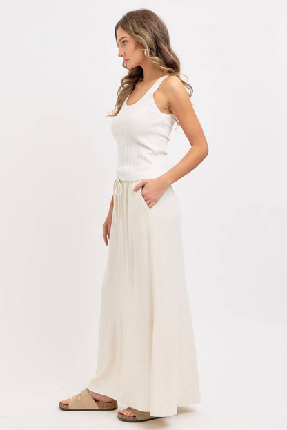 LINEN PULLOVER MAXI SKIRT - Whimsical Details - ["linen","Linen Dress","midi skirt","oatmeal","skirt"]