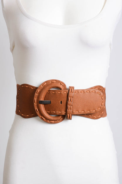 Distressed Look Wide Stitch Belt - Whimsical Details - 