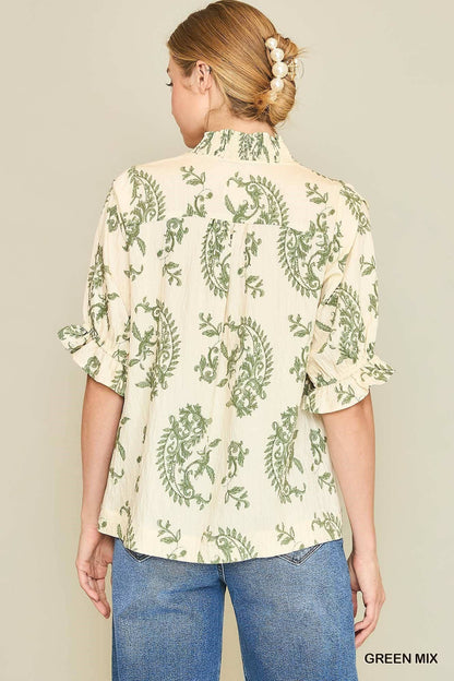 Paisley Print V-neck Top