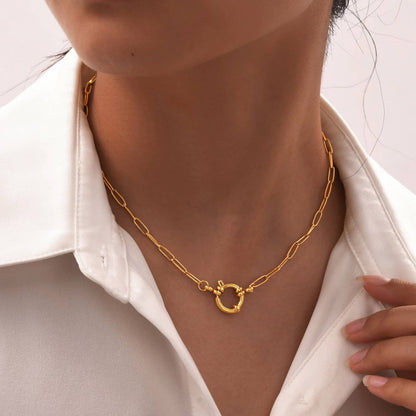 MADISON 18K STAINLESS STEEL TARNISH FREE CIRCLE NECKLACE - Whimsical Details - ["gold","gold hoops","necklace"]