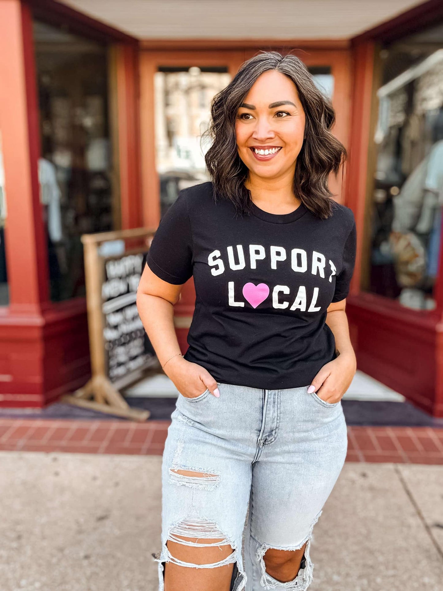 Support Local Shirt - Whimsical Details - ["black","black shirt","graphic tee","Red Clearance","Shop Local"]