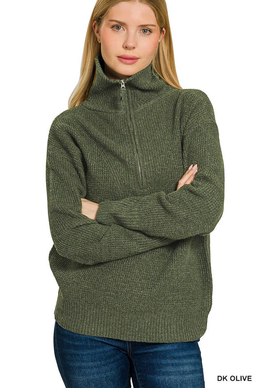 Half Zip High Collard Pullover Sweater