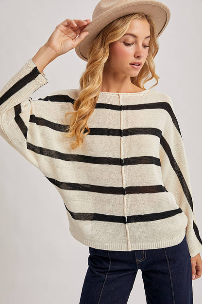 SHEER STRIPED OVERSIZE KNIT PULLOVER