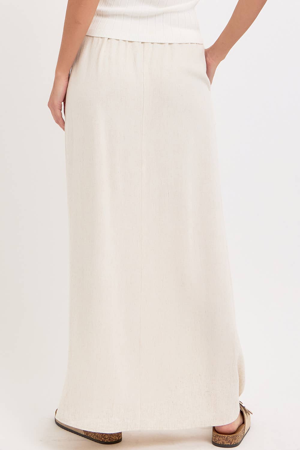 LINEN PULLOVER MAXI SKIRT - Whimsical Details - ["linen","Linen Dress","midi skirt","oatmeal","skirt"]