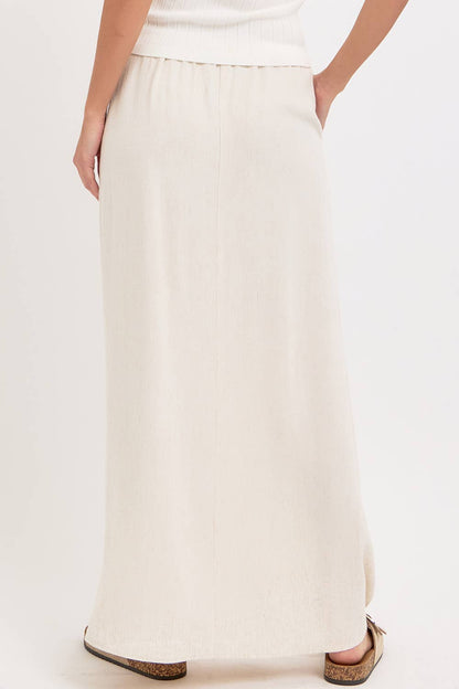 LINEN PULLOVER MAXI SKIRT - Whimsical Details - ["linen","Linen Dress","midi skirt","oatmeal","skirt"]