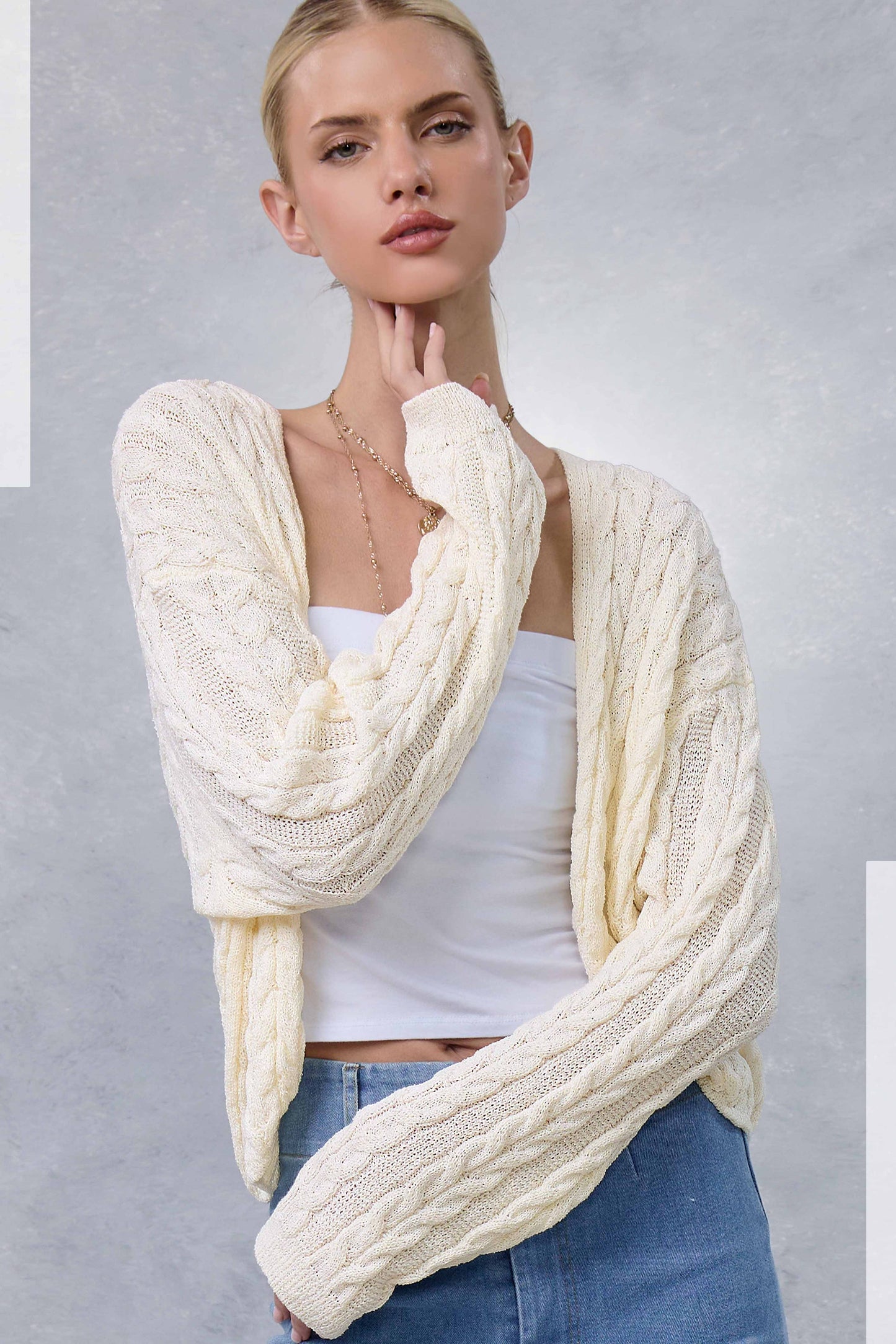 Dolman Sleeve Boho Cable Knit Cocoon Cardigan Fall