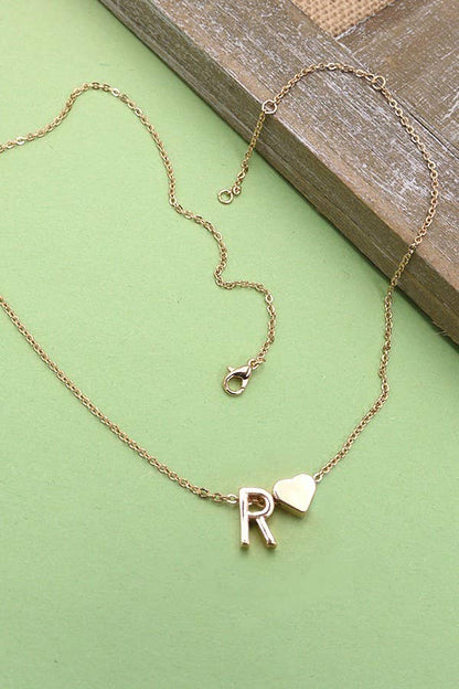 Brass Monogram Initial Heart Necklace