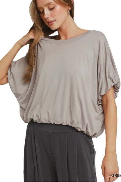 Double Lined Bubble Sleeve Hem Top
