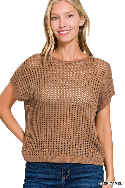 Viscose Crochet Knit Sheer Hollow Sweater