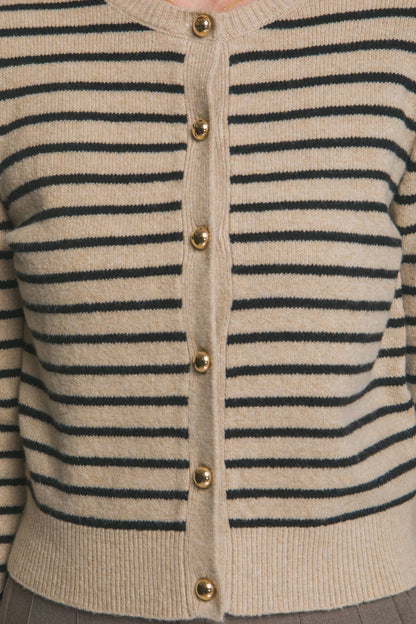 Striped Crew Neck Cardigan