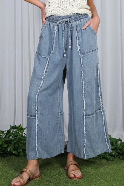 Self Fray 100%Tencel Chambray Washed Palazzo Pants