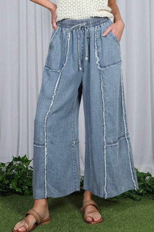 Self Fray 100%Tencel Chambray Washed Palazzo Pants