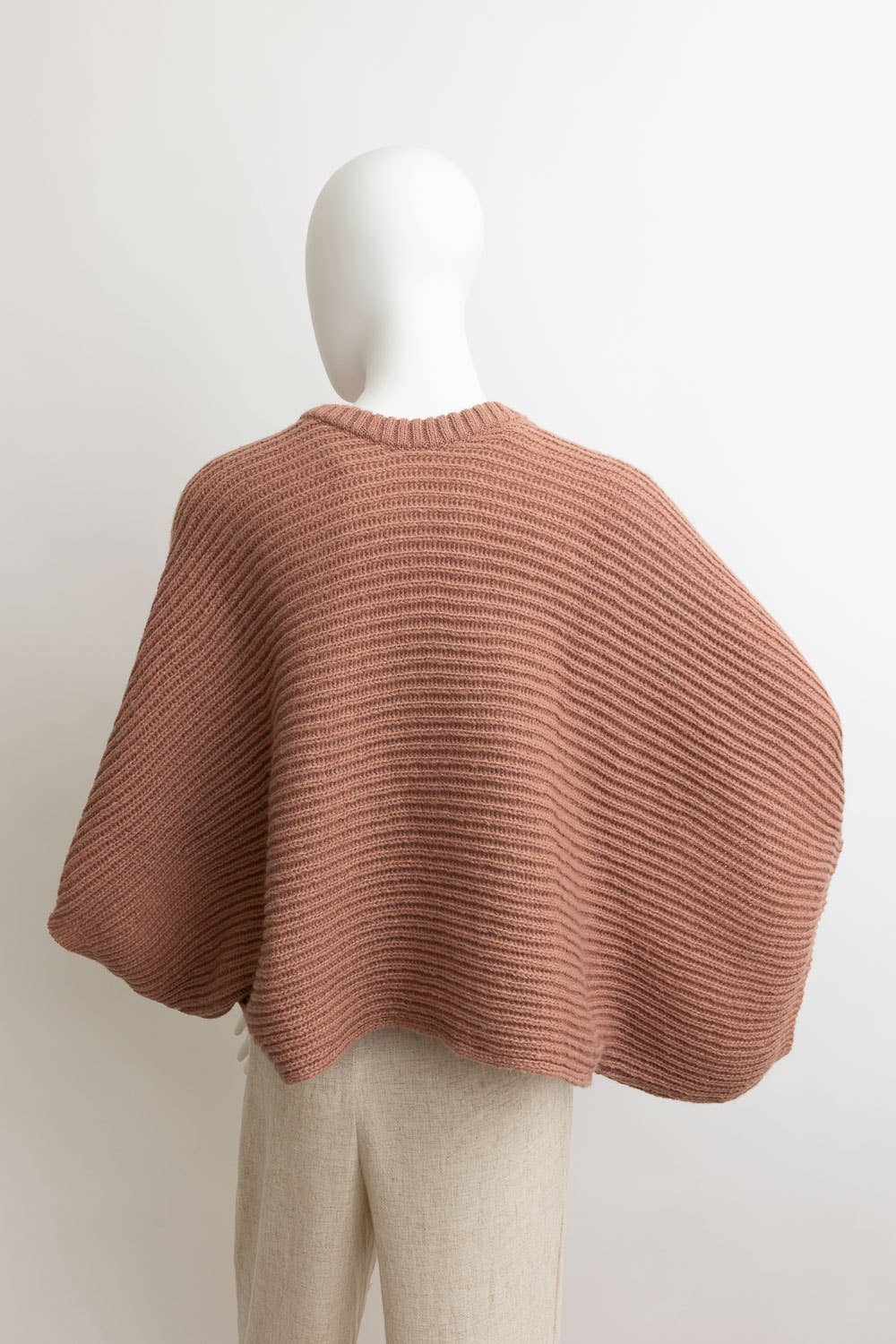 Urban Chic Ribbed Knit Sleeve Poncho - Whimsical Details