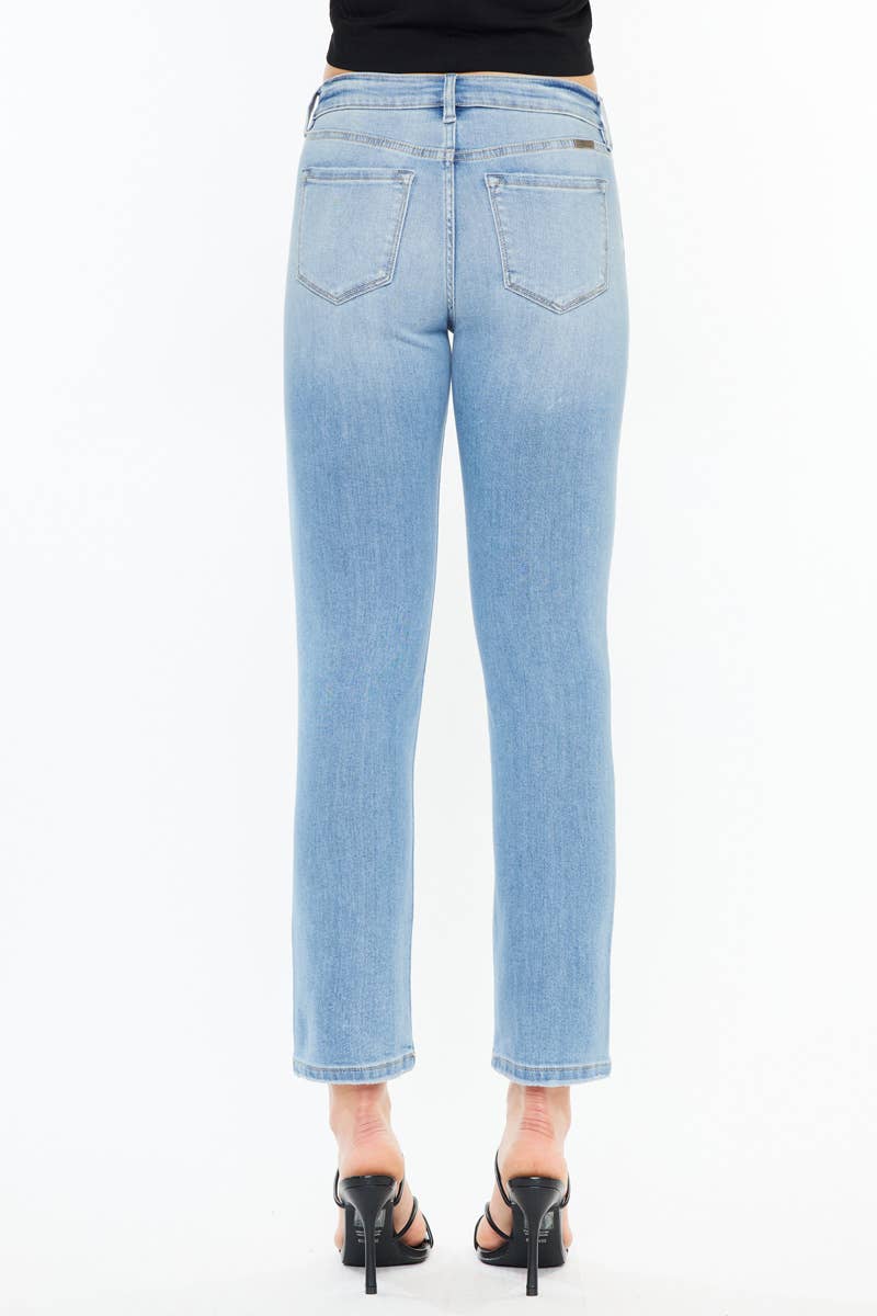 Mid Rise Slim Straight Medium Wash Jeans - Whimsical Details - ankle length, Jean, jeans, Medium wash, transition