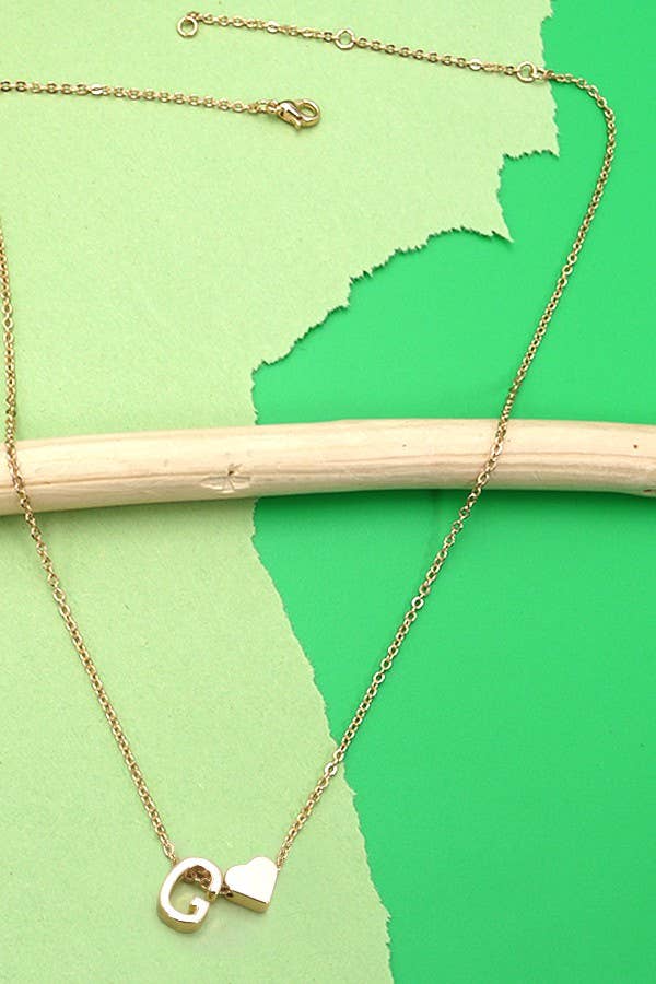 Brass Monogram Initial Heart Necklace