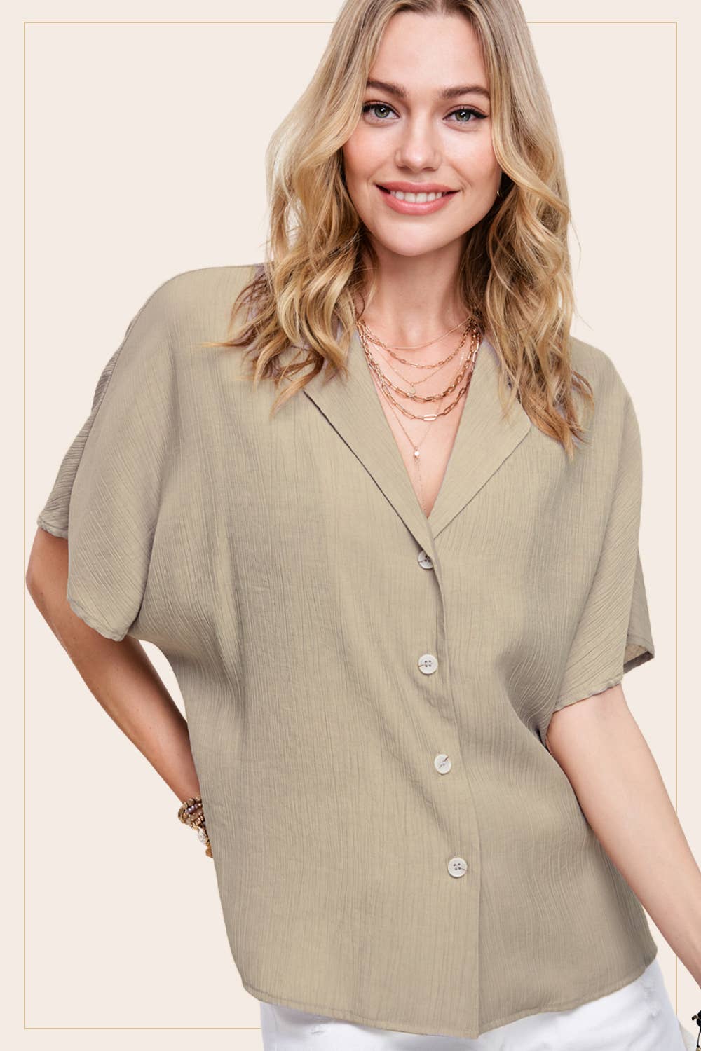 Lightweight Solid Button Down V-neck Shirts