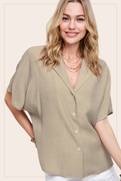 Lightweight Solid Button Down V-neck Shirts