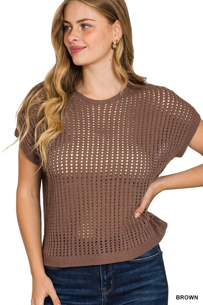 Viscose Crochet Knit Sheer Hollow Sweater