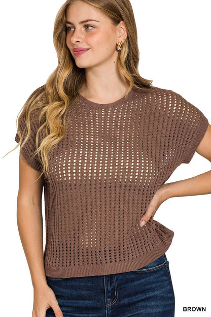 Viscose Crochet Knit Sheer Hollow Sweater