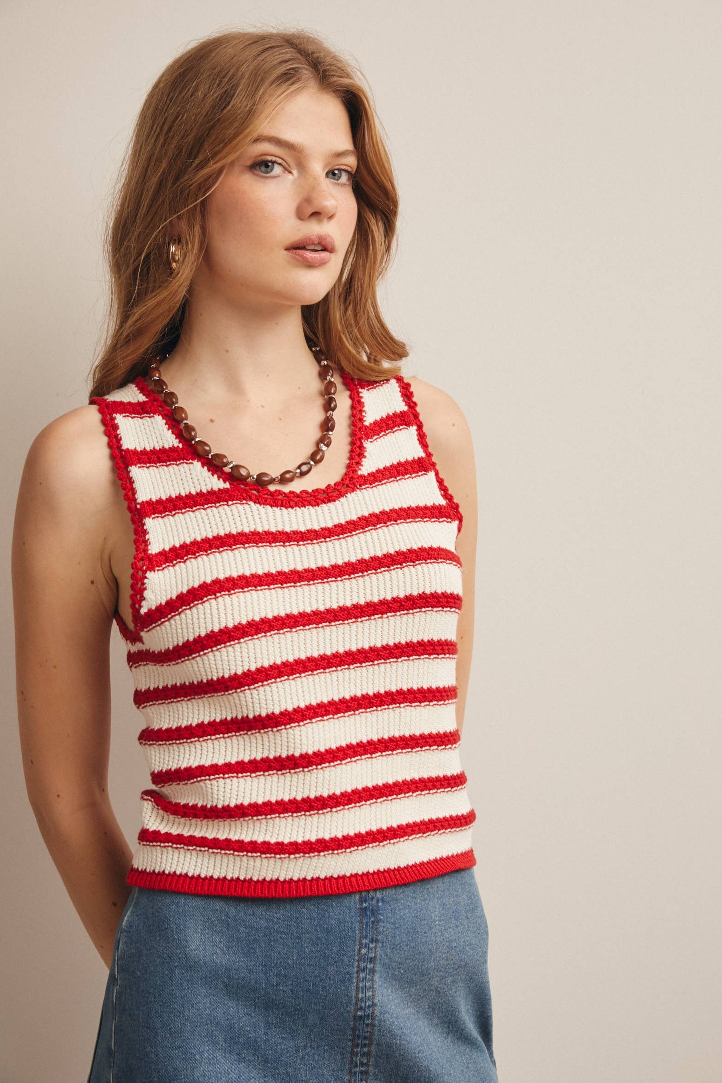 Striped Crochet Knit Tank