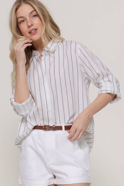 Long Sleeve Button Down Stripe Linen Oversized Shirt