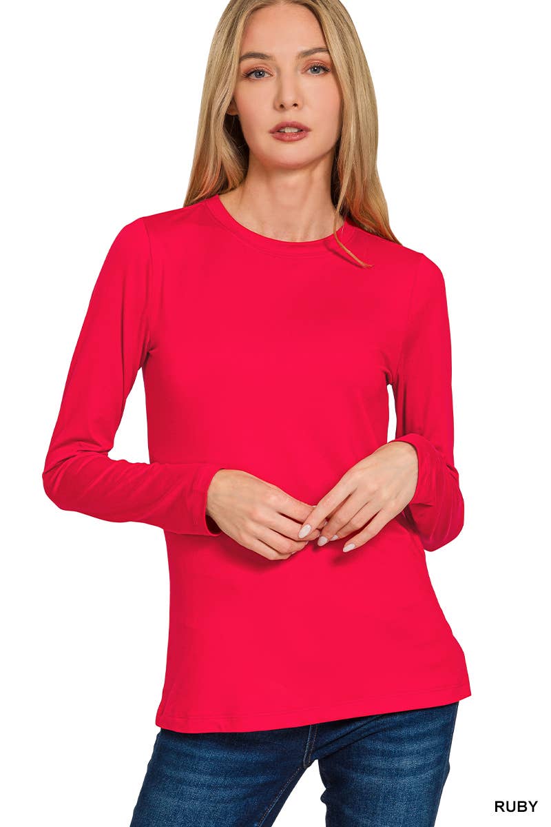 Brushed Microfiber Long Sleeve Round Neck Tee