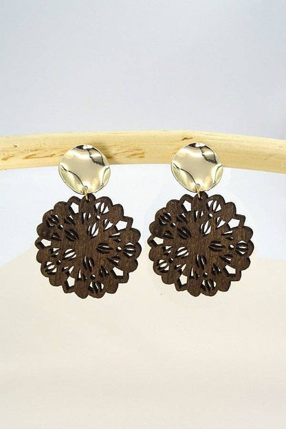 Danica Round Laser Cutout Wood Earrings
