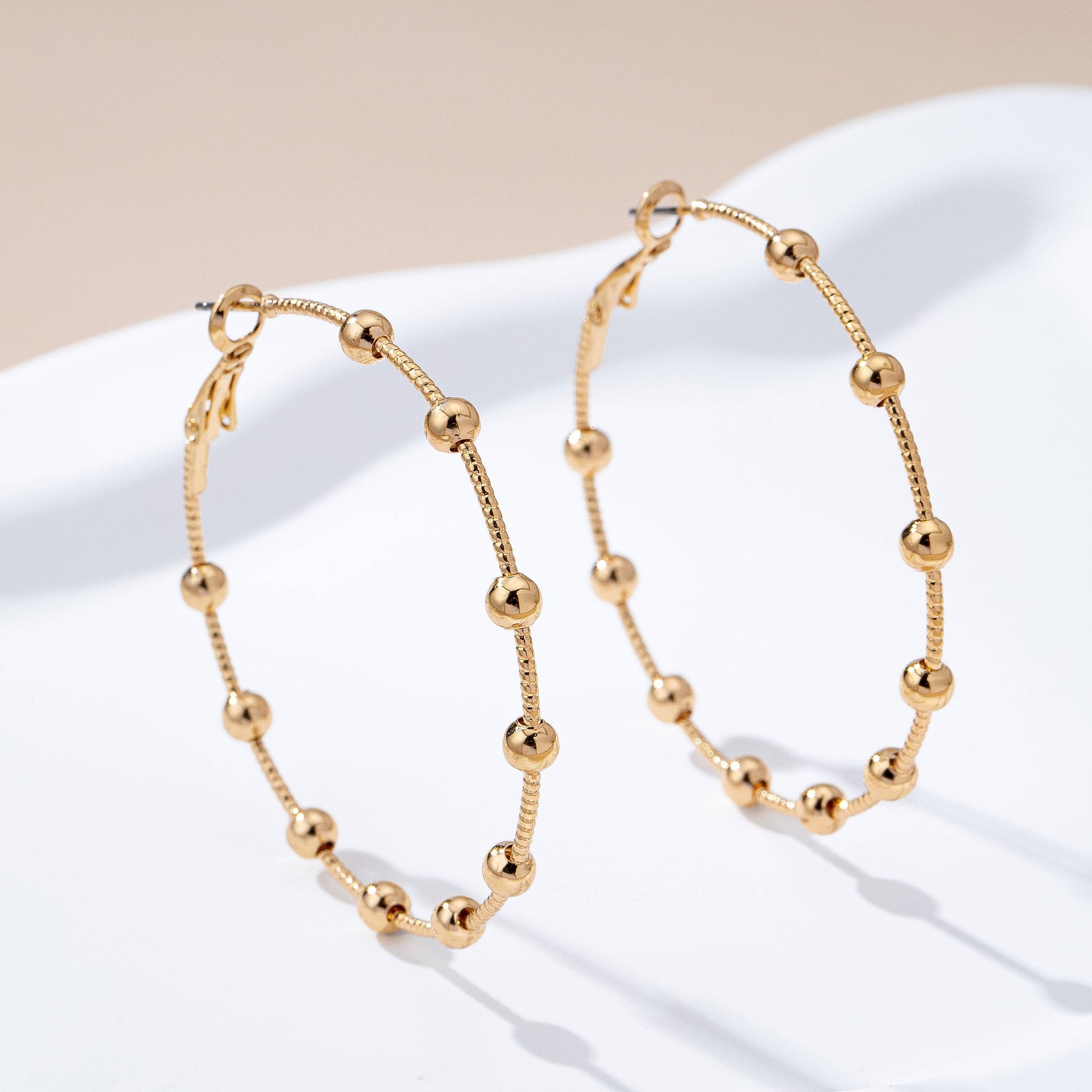 Classic Gold Ball Beaded Station Hoop Earrings - Whimsical Details - ["earrings"]