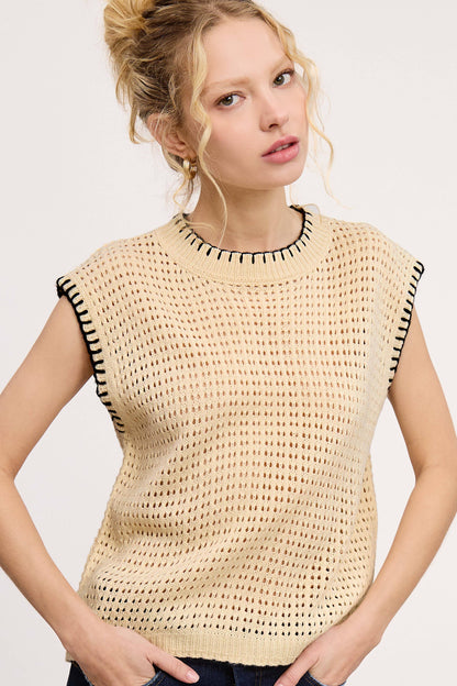 Crochet Knit Stitching Detailed Sleeveless Top