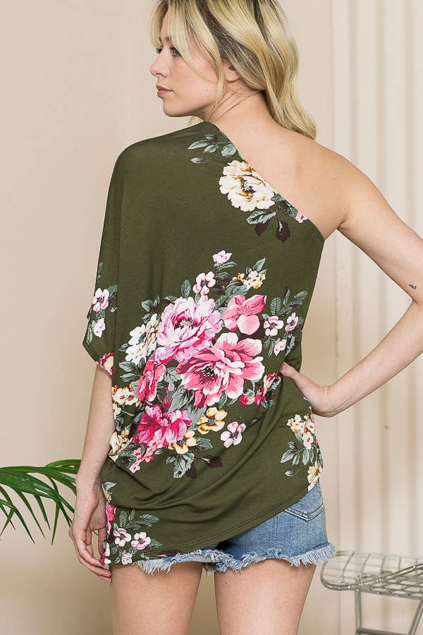FLORAL ONE SHOULDER TUNIC TOP - Whimsical Details