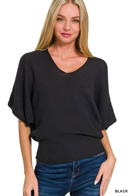 V-neck Short Sleeve Dolman Sweater