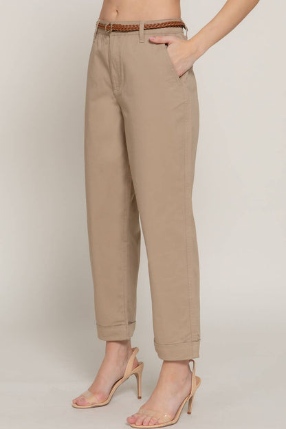 Chino Pants with Braided Belt - Whimsical Details - ["belt","belts","khaki","pants","tan belt"]