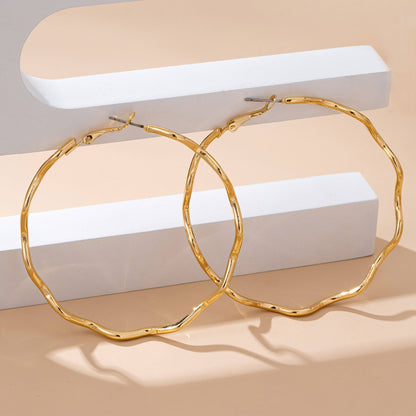 Natalie Oversized Hammered Gold Wavy Hoop Earrings