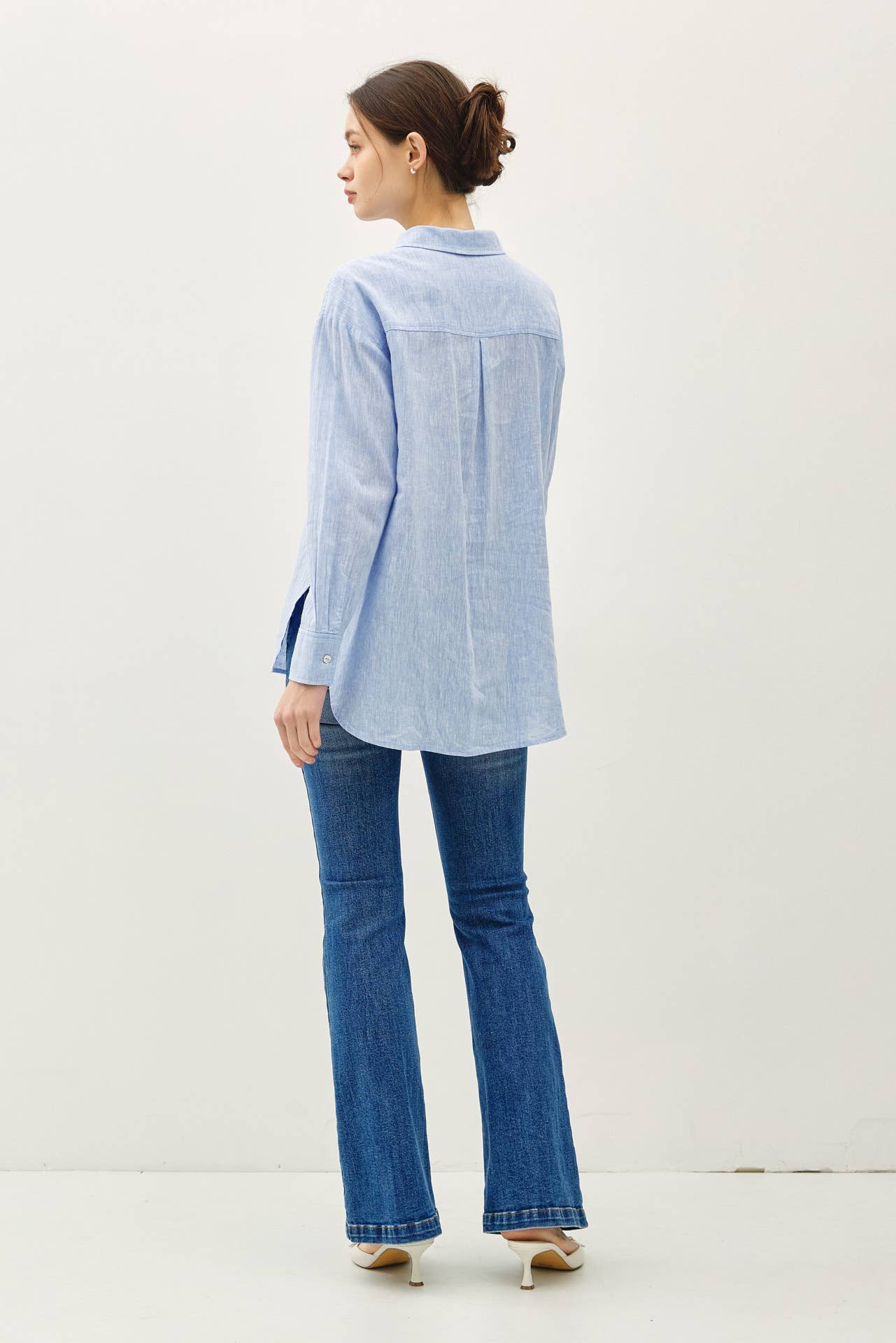 COTTON LINEN BLEND LONG SLEEVE BUTTON UP SHIRT - Whimsical Details - ["button down","button up","buttons","denim shirt","Long sleeve","shirt"]