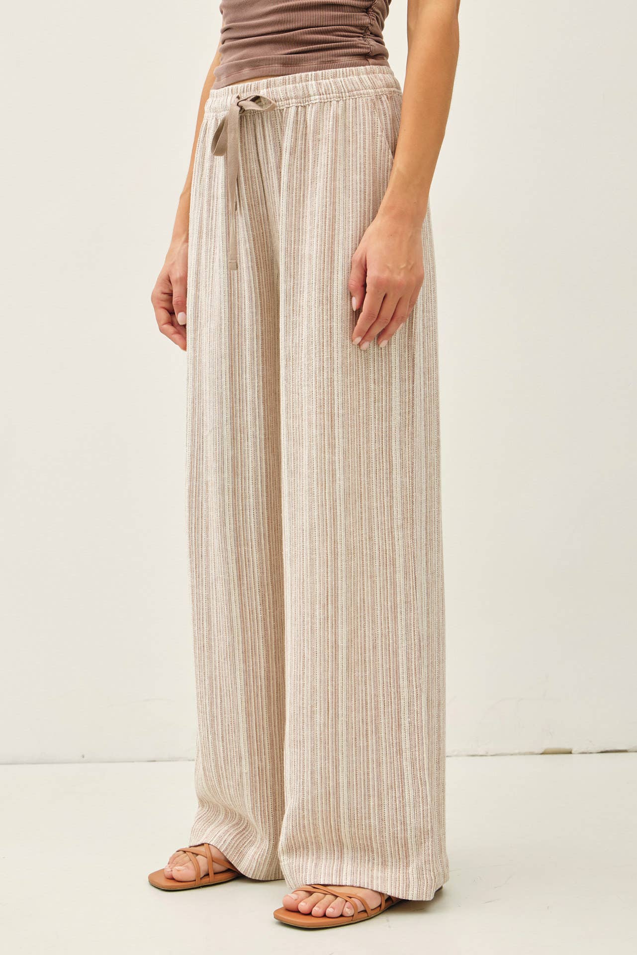 29" INSEAM STRIPED LINEN WIDE LEG PANTS - Whimsical Details - ["flouncy pants","green pants","linen pants","pants","stripe","striped","stripes","sweat pants"]