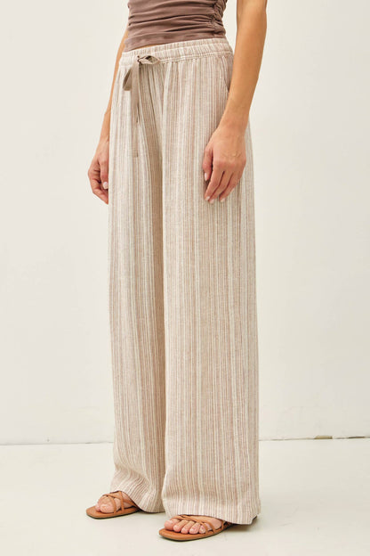 29" INSEAM STRIPED LINEN WIDE LEG PANTS - Whimsical Details - ["flouncy pants","green pants","linen pants","pants","stripe","striped","stripes","sweat pants"]