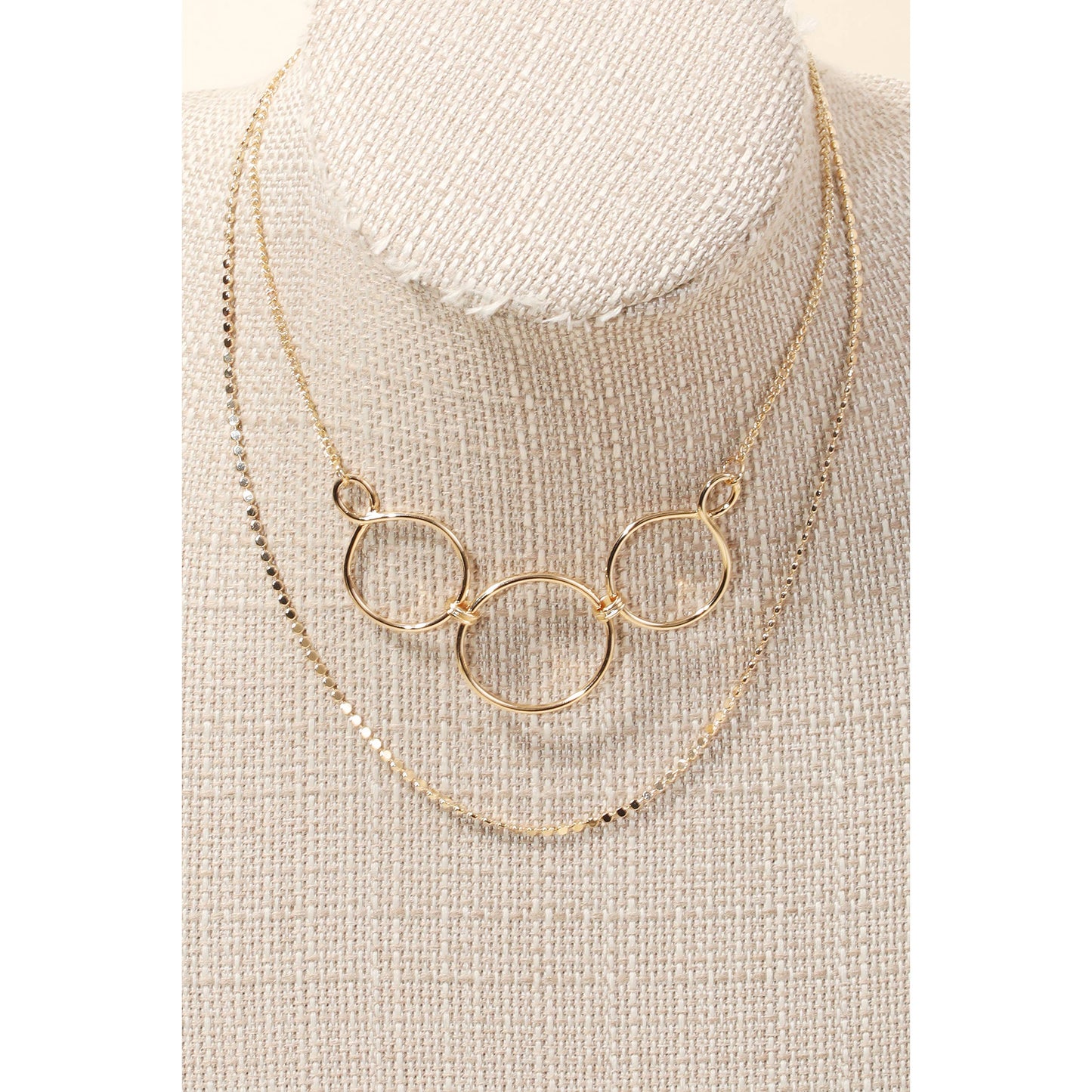 Triple Hoop Linked Layered Chain Necklace