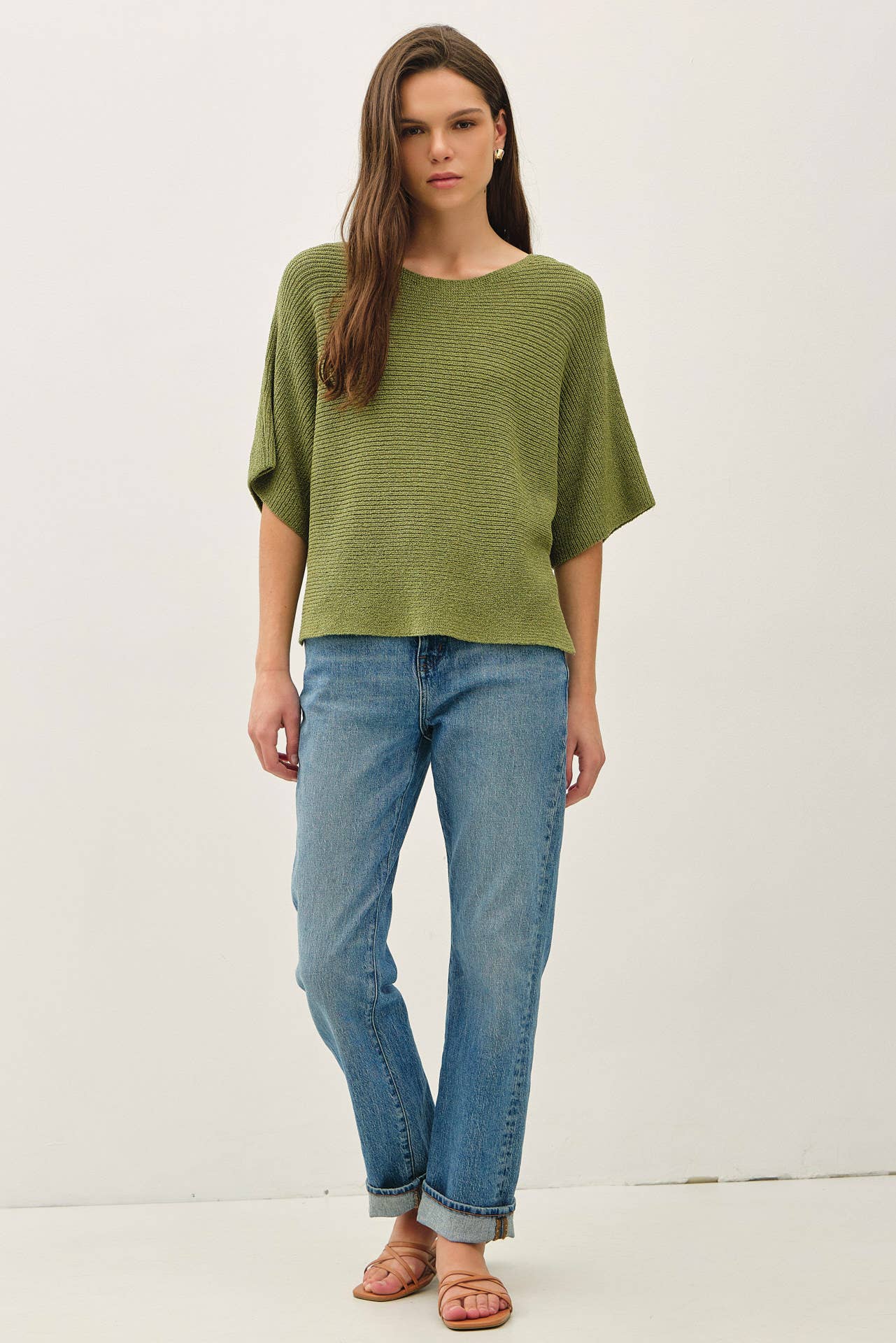 HORIZONTAL RIBBED DOLMAN SWEATER TOP