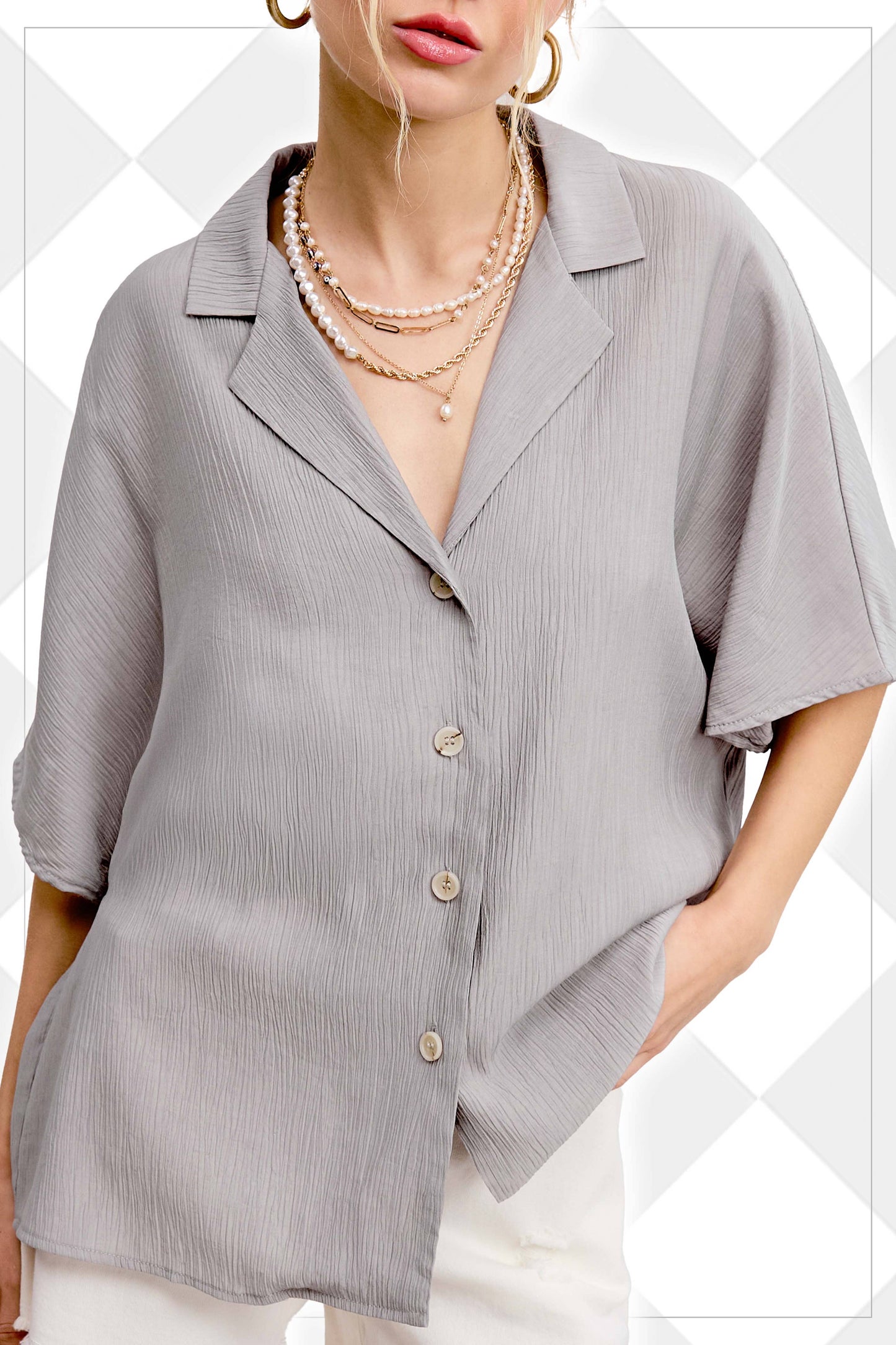 Lightweight Solid Button Down V-neck Shirts