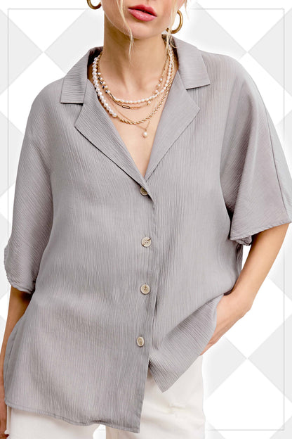 Lightweight Solid Button Down V-neck Shirts
