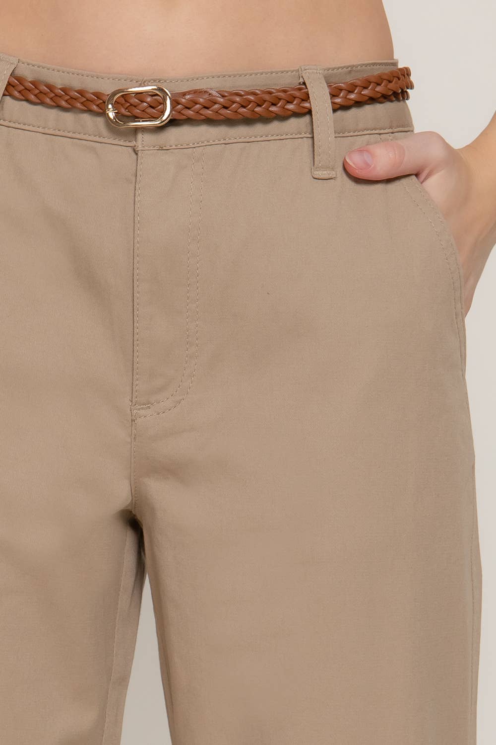 Chino Pants with Braided Belt - Whimsical Details - ["belt","belts","khaki","pants","tan belt"]