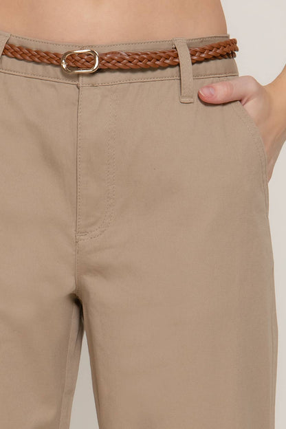 Chino Pants with Braided Belt - Whimsical Details - ["belt","belts","khaki","pants","tan belt"]